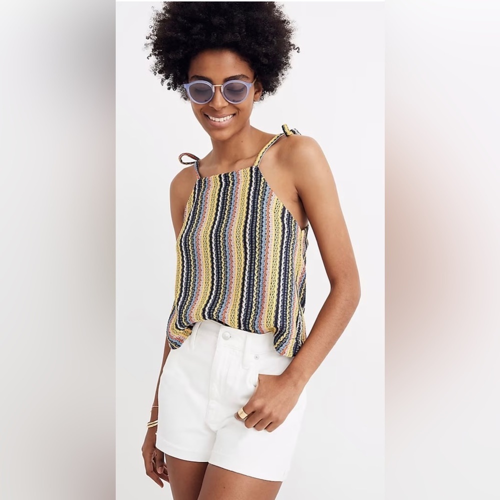 Madewell Texture & Thread Tie-Shoulder Tank Top in Rainbow Crochet Size M